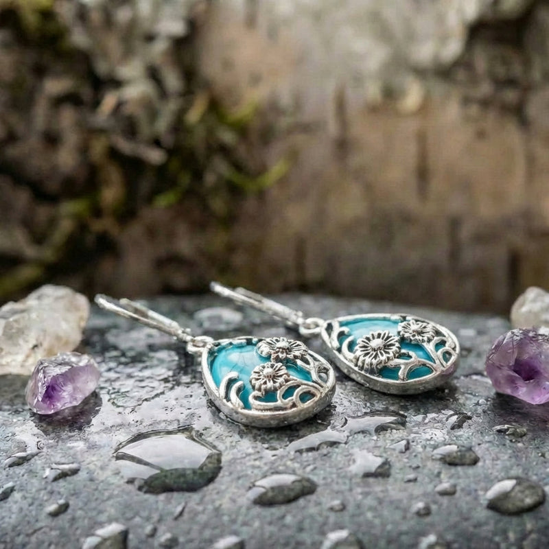 Bohemian Turquoise Flower Earrings