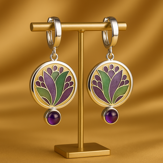 Silver Earrings With Purple Crystals