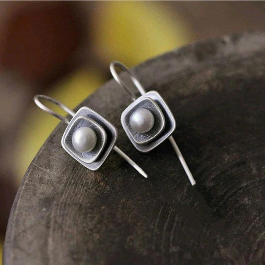 Cubic Pearl Earrings in Sterling Silver
