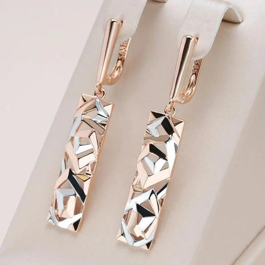 Rectangular Earrings Made of Gold and Silver