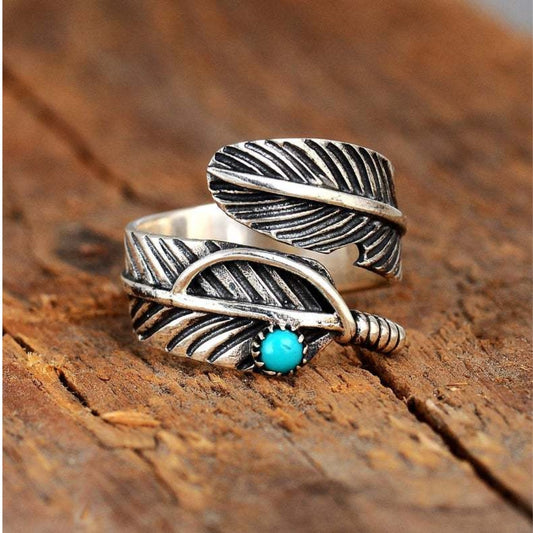 Blue Opal Feather Ring In Silver