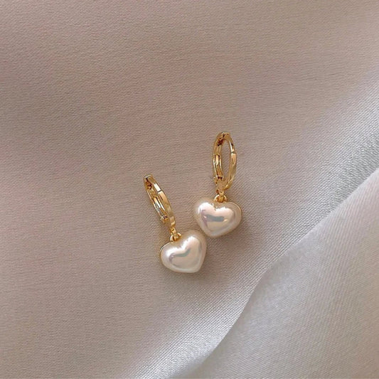 White Pearl Heart Earrings