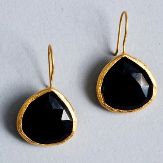 Black Stone Gold Earrings