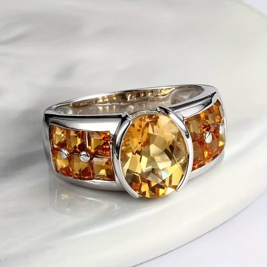 Vintage Orange Crystal Silver Ring