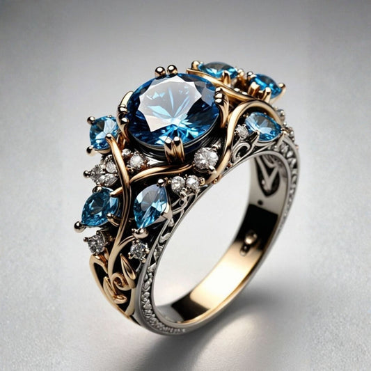 Exotic Blue Crystal Cocktail Ring