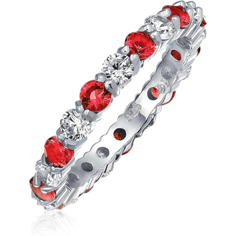 Ruby And White Stone Band Ring | White Gold