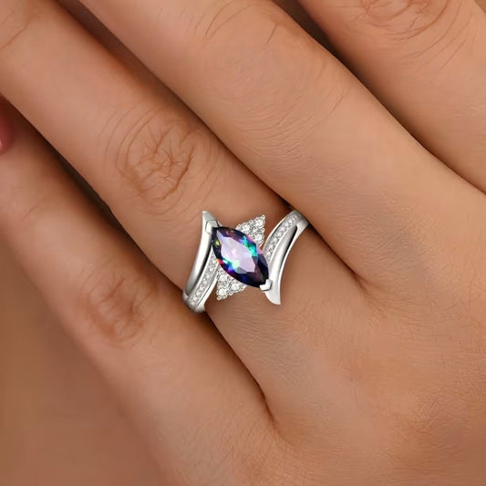 Colorful Crystal Drop Silver Ring