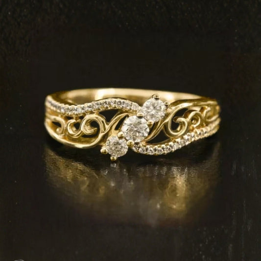 Ivy Crystal Gold Hollow Ring