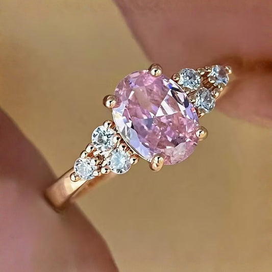 Pink Rounded Crystal Gold Ring