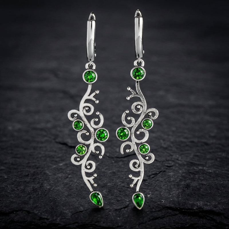 Charm Flower Green Stone Drop Earrings