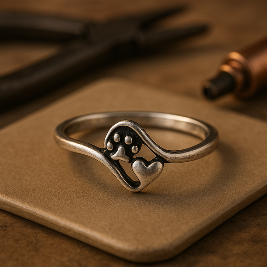 Vintage Sterling Silver Paw And Heart Ring