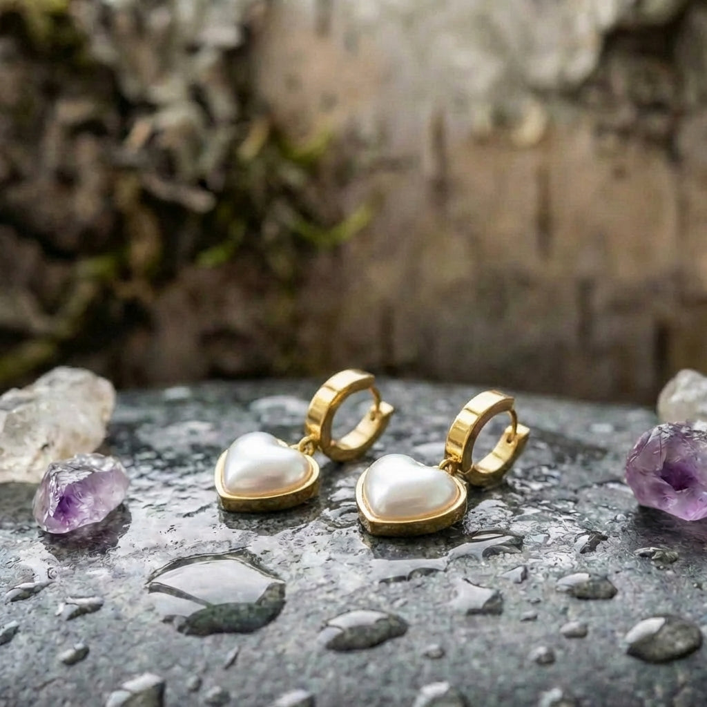 Classic Pearl Heart Gold Earrings