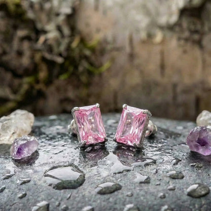 Classic Pink Crystal Stud Earrings