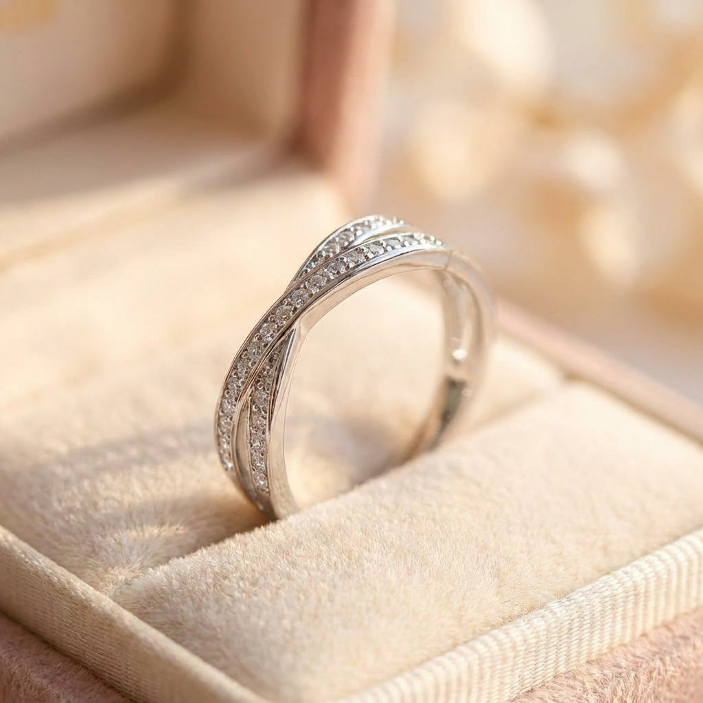 Classic Stacking Crossed Zircon Ring