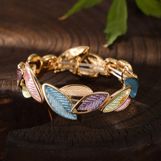 Colorful Enamel Leaf Bracelet