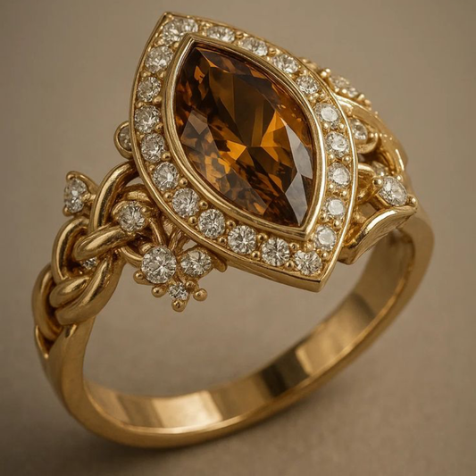 Golden Marquise Halo Ring
