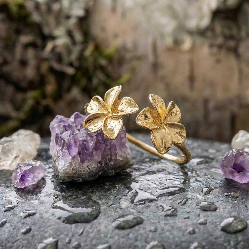 Double Flower Cuff Gold Bracelet