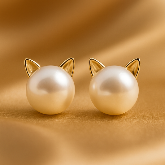 Silver Pearl Kitten Earrings