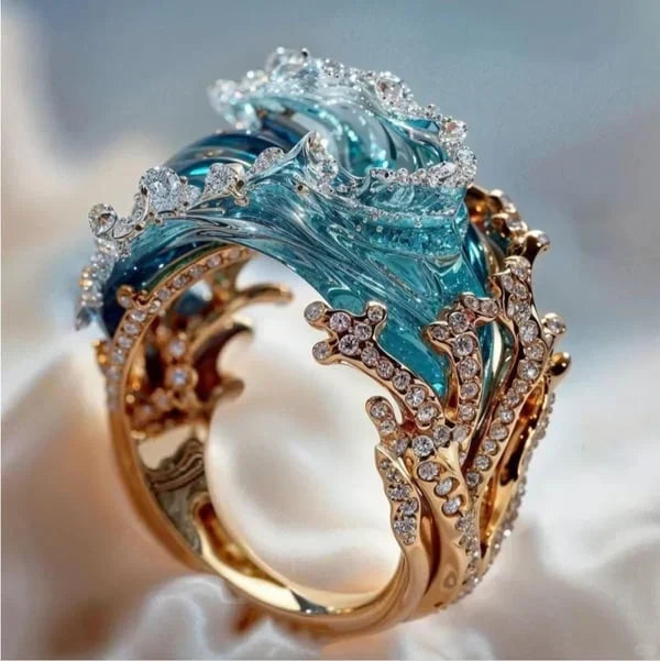 Elegant Aqua Wave Ring