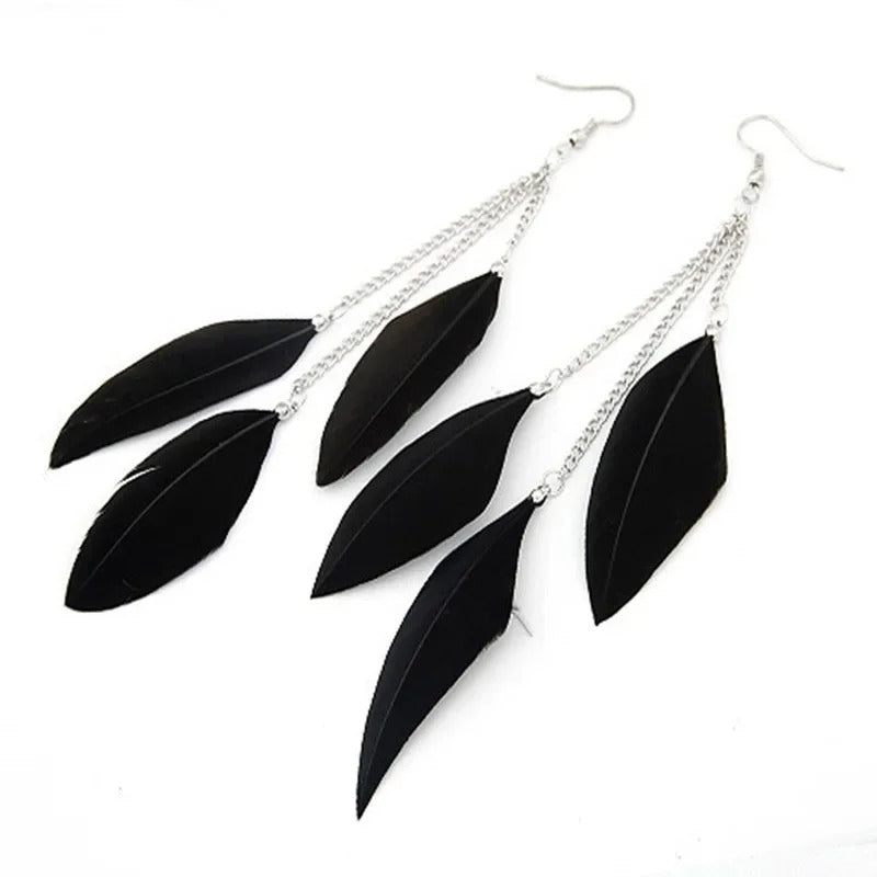 Elegant Black Feather Earrings