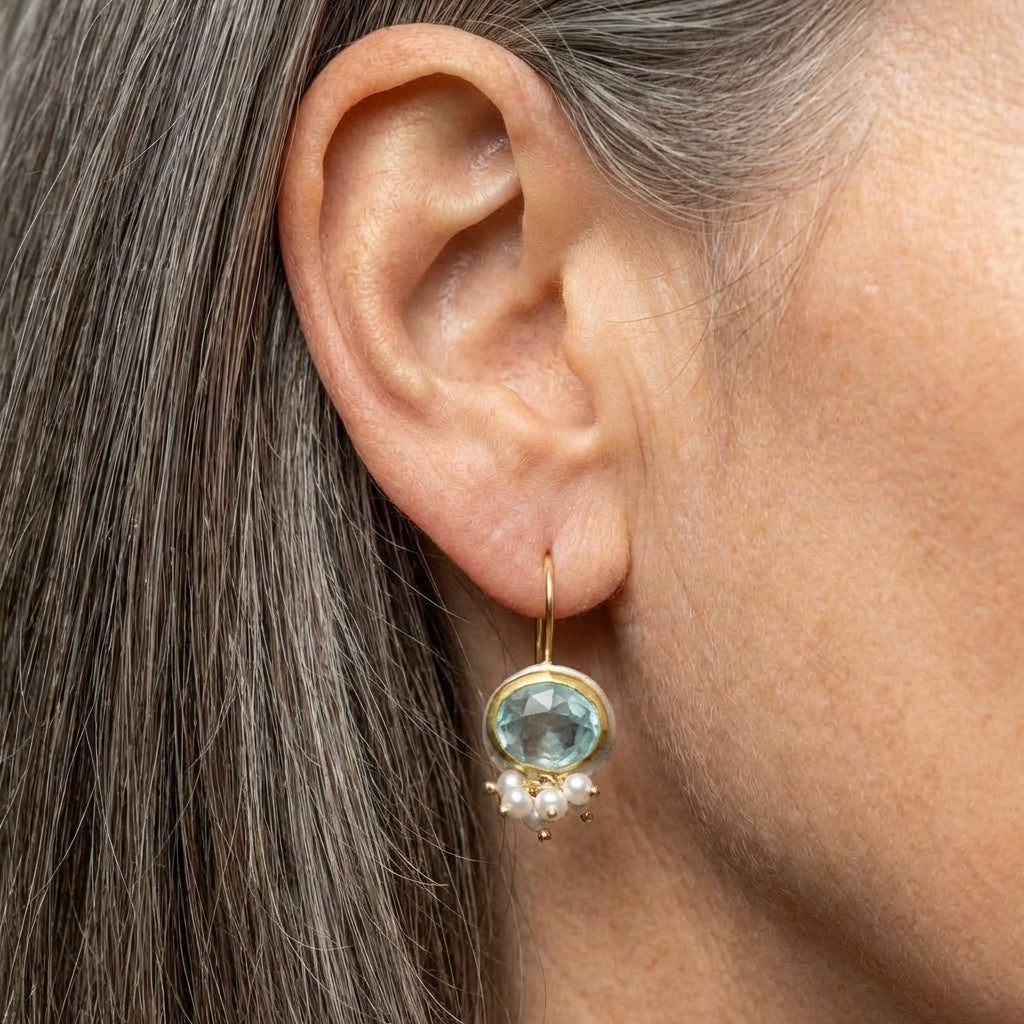 Blue Zircon Pearl Earrings