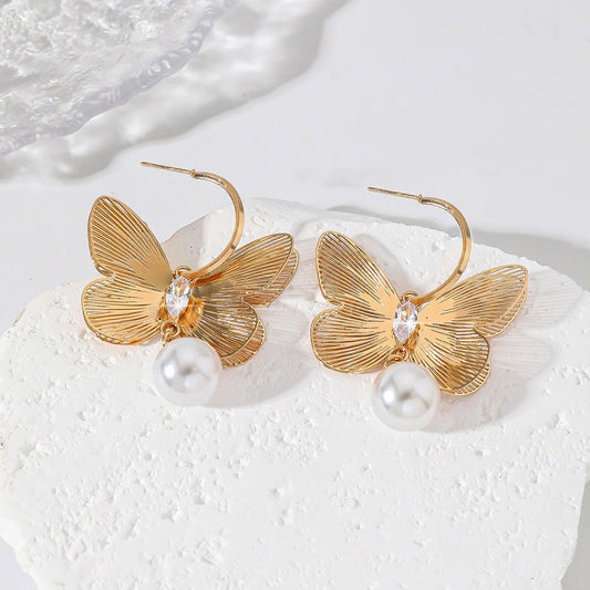 Elegant Butterfly Pearl Earrings