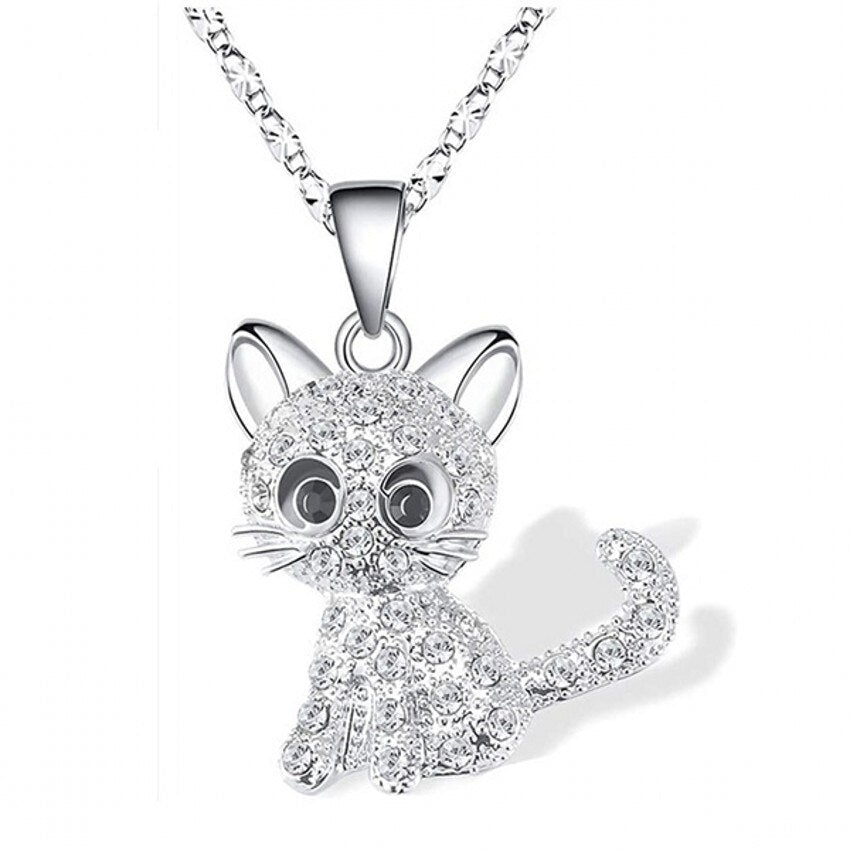 Elegant Crystal Cat Necklace