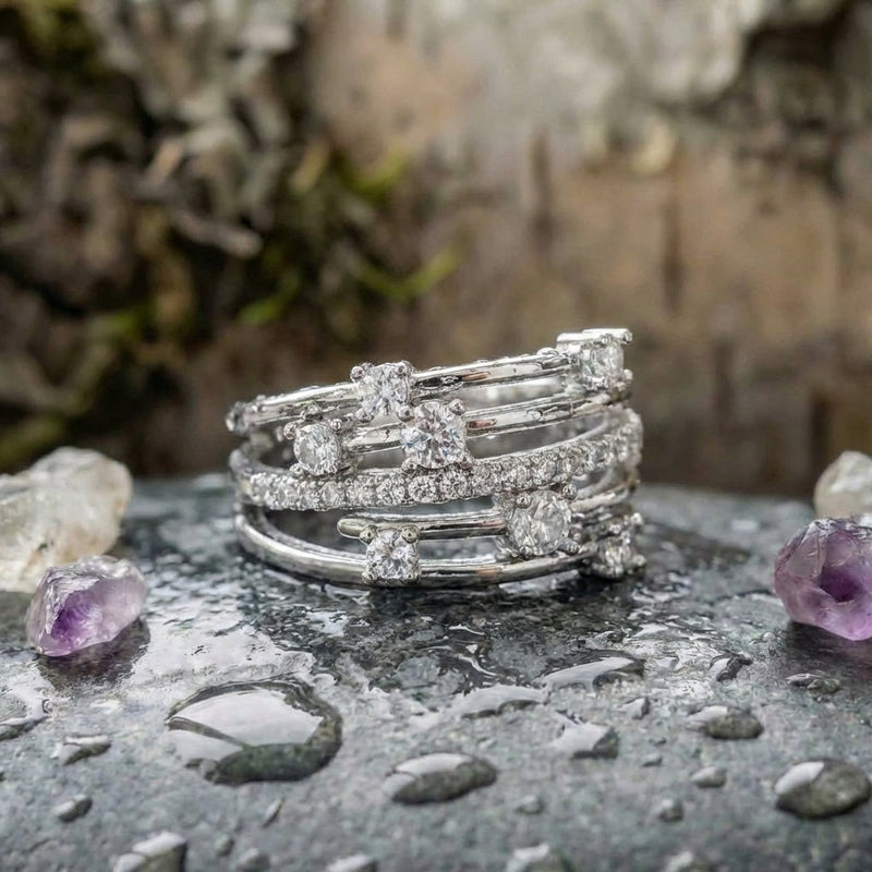 Elegant Crystal Crossover Ring