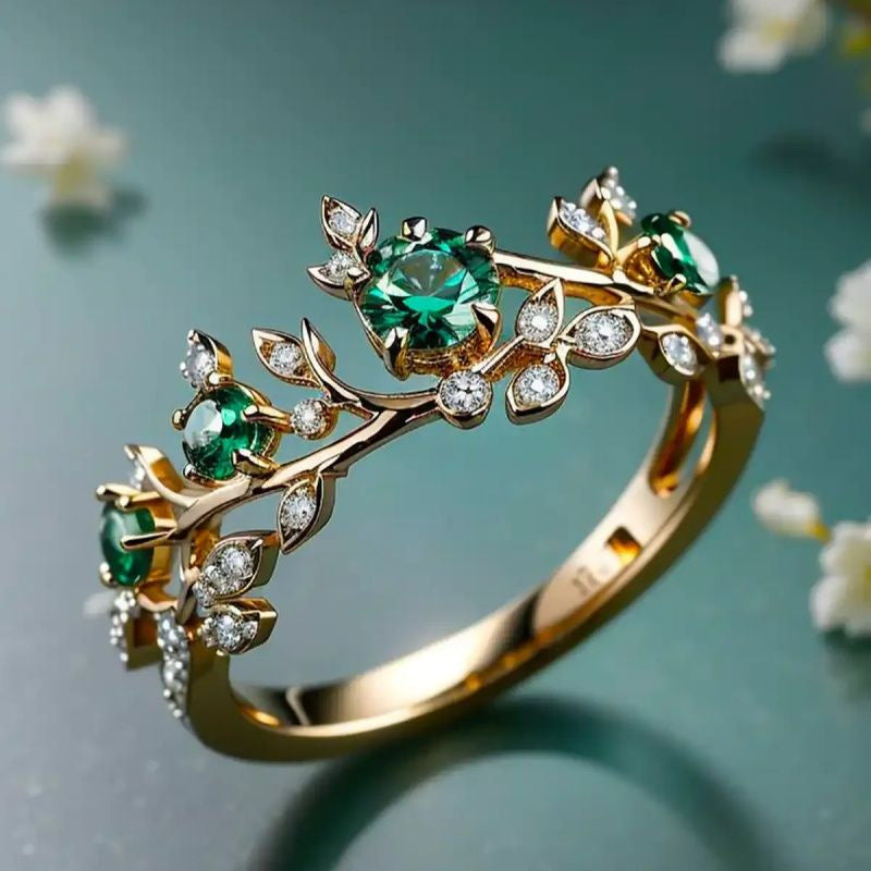 Elegant Emerald Branch Ring