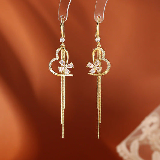 Elegant Heart Tassel Earrings