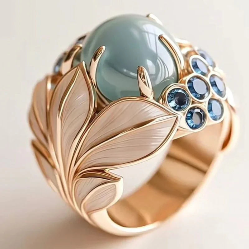 Elegant Jade Floral Ring