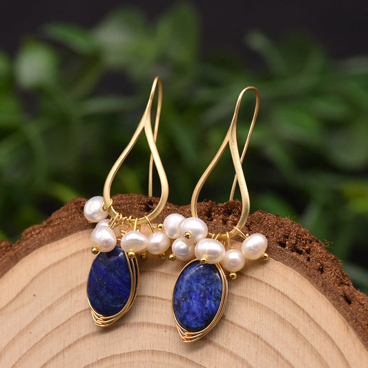 Elegant Lapis Pearl Earrings