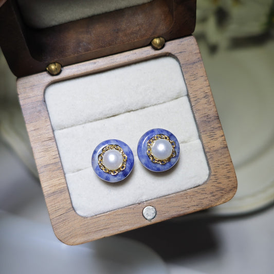 Elegant Lapis Pearl Earrings