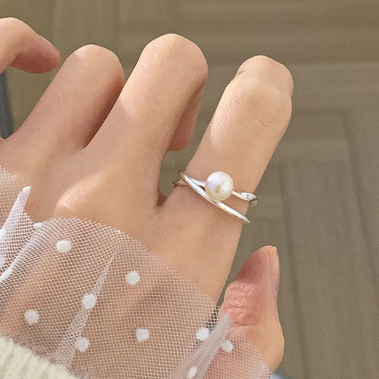 Elegant Minimalist Cross Pearl Ring