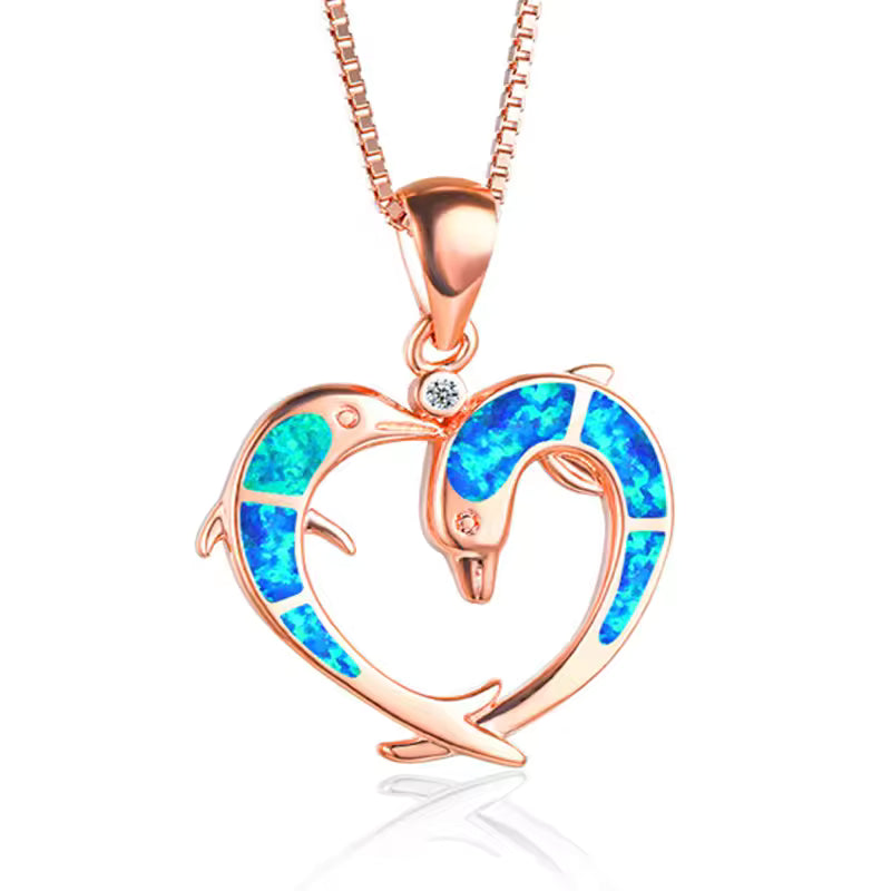 Elegant Opal Dolphin Necklace