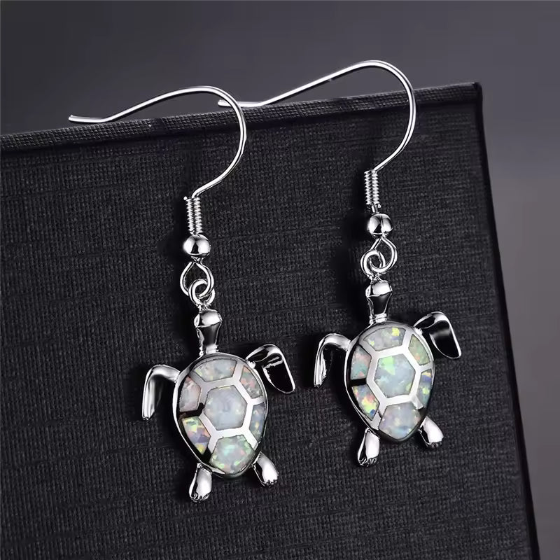 Elegant Opal Turtle Earrings
