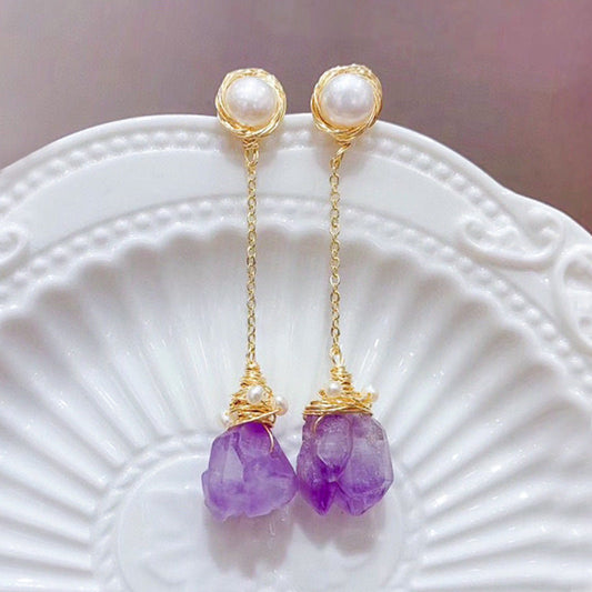 Elegant Pearl Amethyst Earrings