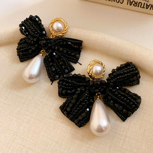 Elegant Pearl Bow Earrings