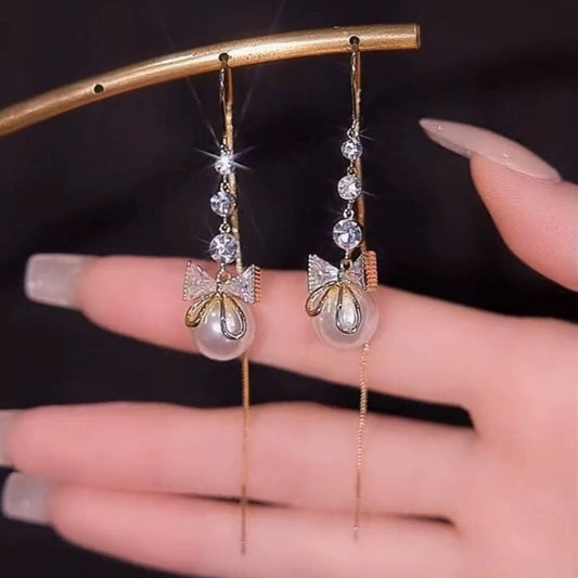 Elegant Pearl Bow Earrings