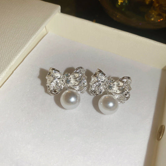 Elegant Pearl Bow Earrings