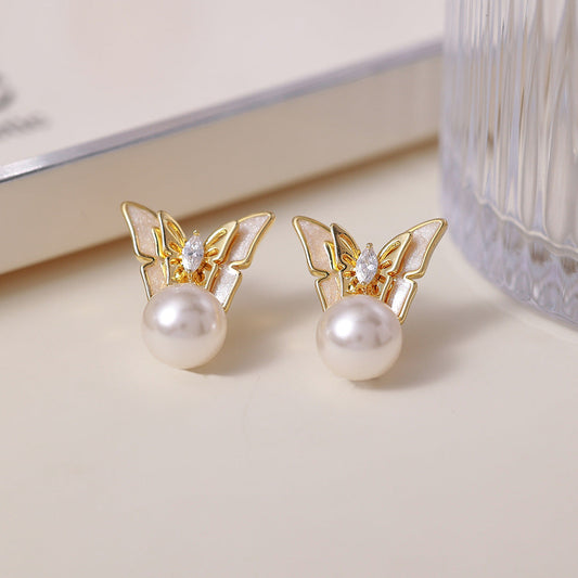 Elegant Pearl Butterfly Earrings