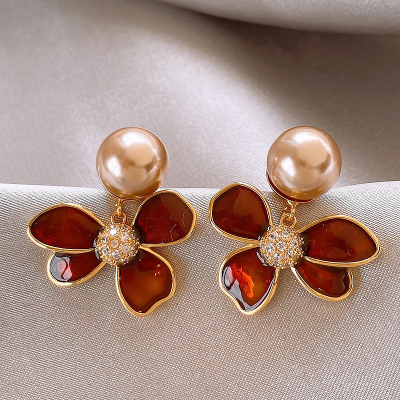 Elegant Pearl Garnet Earrings