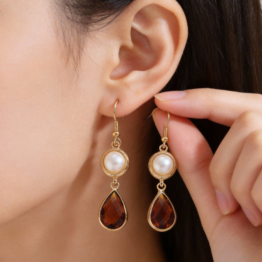 Elegant Pearl Garnet Earrings