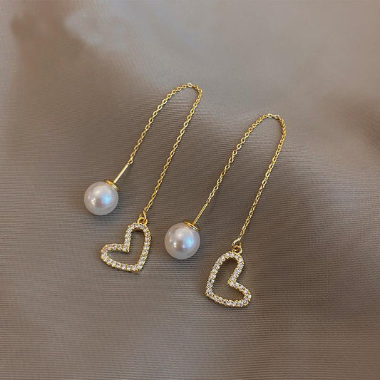 Elegant Pearl Heart Earrings