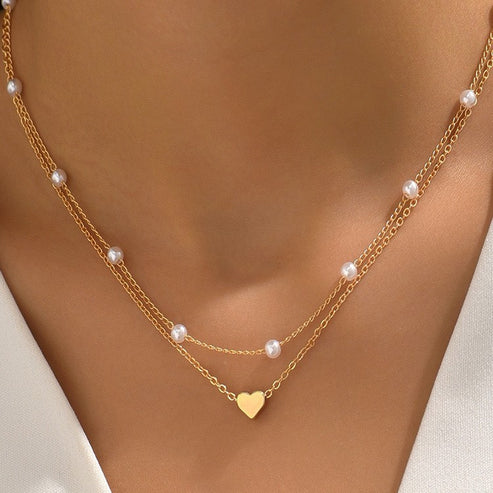 Elegant Pearl Heart Necklace