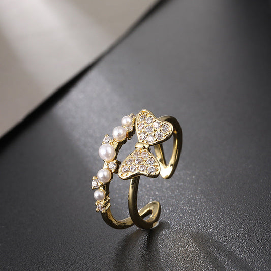 Elegant Pearl Heart Ring