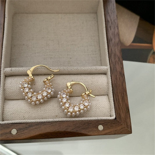 Elegant Pearl Hoop Earrings