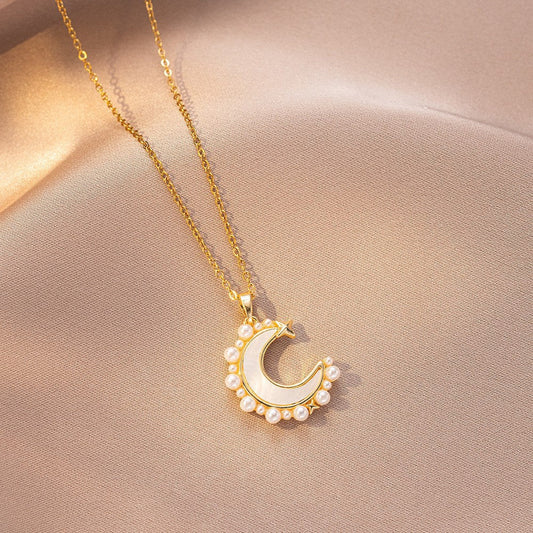 Elegant Pearl Moon Necklace