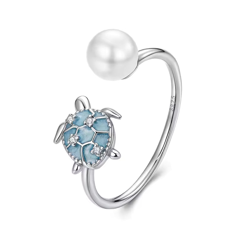 Elegant Pearl Turtle Ring