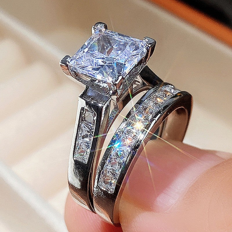 Elegant Princess Cut Crystal Wide Ring